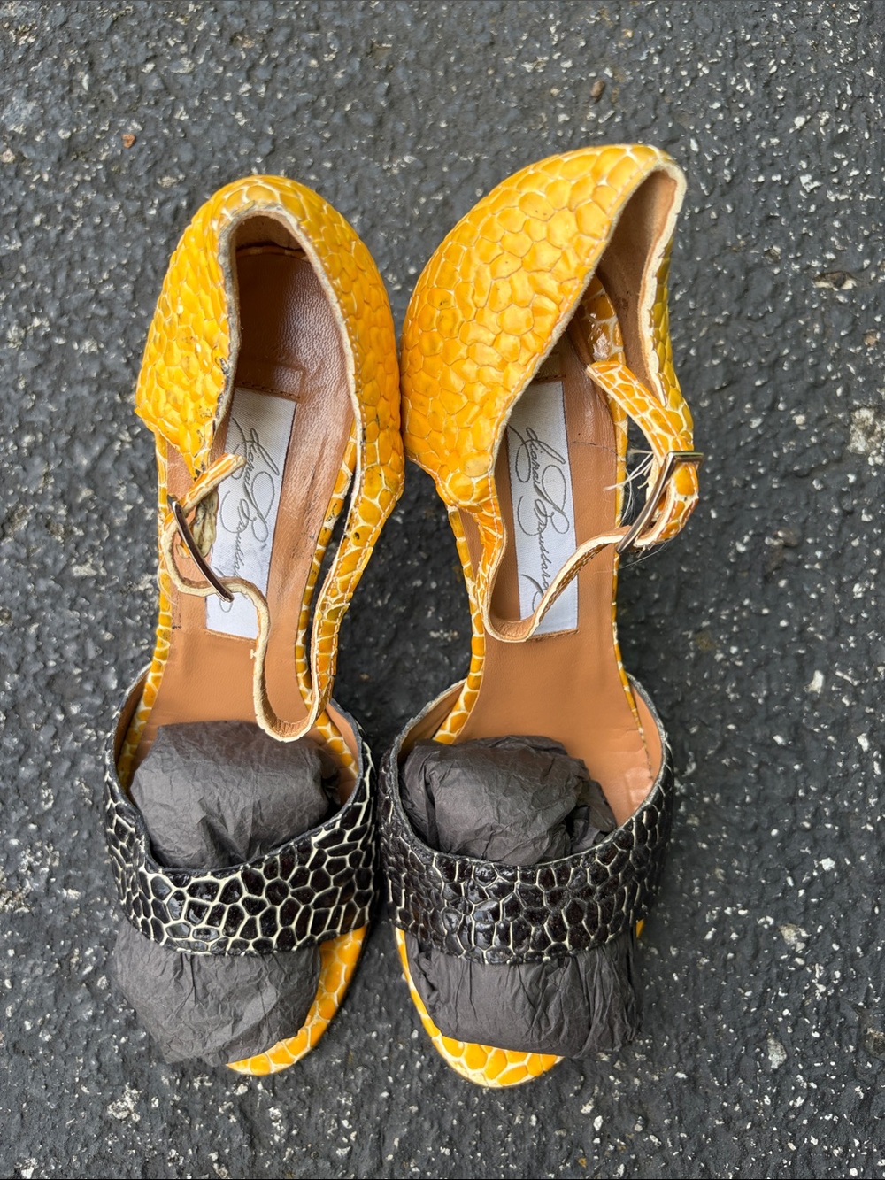 Diana Broussard Yellow and Black Textured Heels